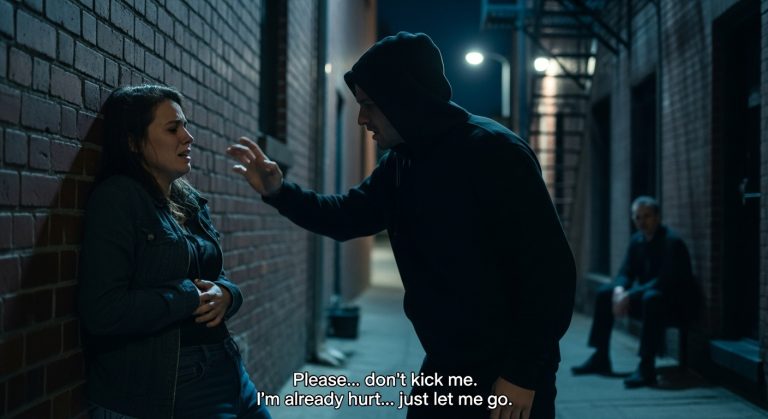 Please, Don’t Kick Me… I’m Already Hurt,” I Cried, Backed Against the Wall. The Man Who’d Been Watching Me for Weeks Finally Stood Up. I Thought My Life Was Over. I Was Wrong… It Was Just Beginning