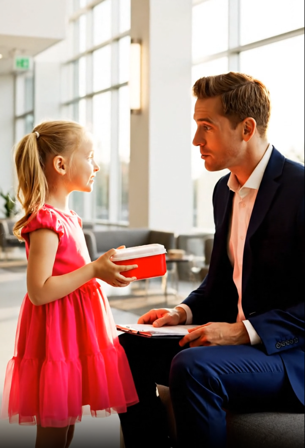 He was a cold, billionaire CEO. She was a 5-year-old girl with a pink lunchbox. When she ran past security screaming “Daddy, you forgot your lunch!” his multi-billion dollar merger stopped dead. But she wasn’t his daughter. She was his biggest mistake. The photo went viral, but the story they didn’t see was a two-year-old promise that was about to destroy him.